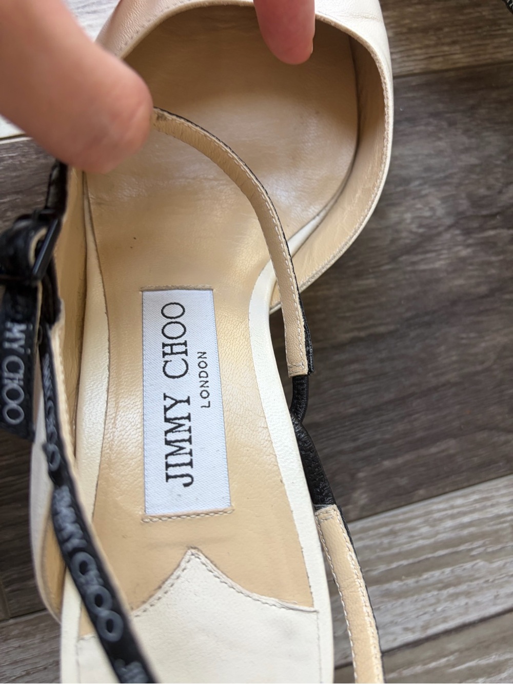 Jimmy Choo Cream Napa leather sling back pointed low heels with duster bag/box - Picture 6 of 10
